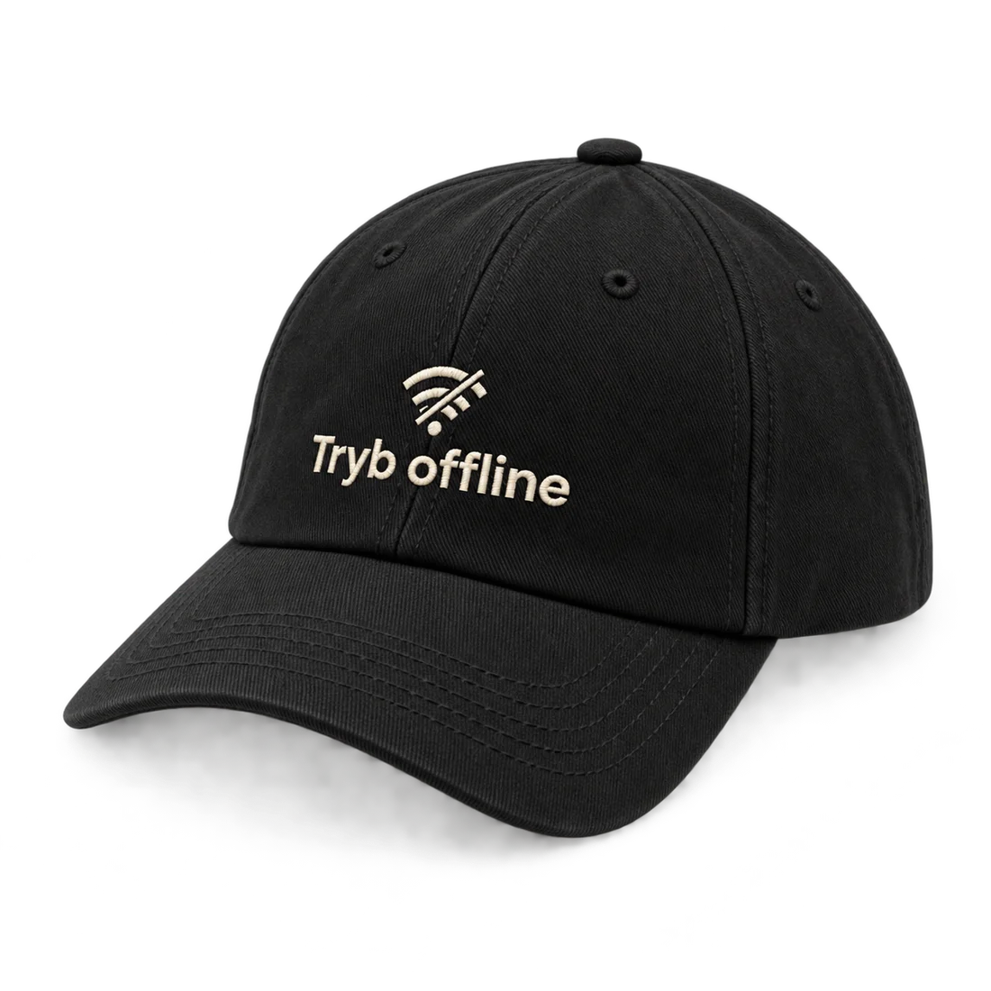 Czapka z daszkiem Tryb offline — zbliżenie nadruku lub haftu