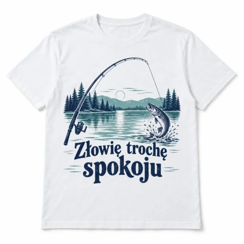 Koszulka męska Złowię trochę spokoju — widok produktu z przodu