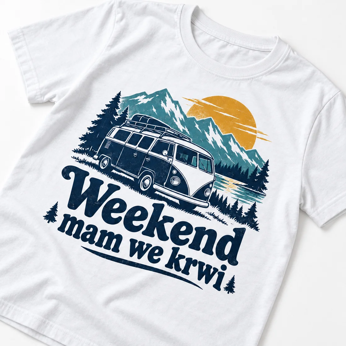 Koszulka męska Weekend mam we krwi — zbliżenie nadruku lub haftu