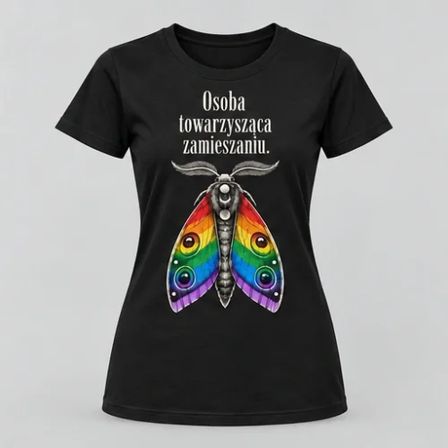 Koszulka damska — Osoba towarzysząca zamieszaniu. — kolor czarny, przód