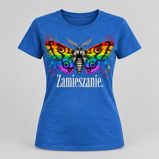 Koszulka damska — Zamieszanie. — kolor niebieski, przód
