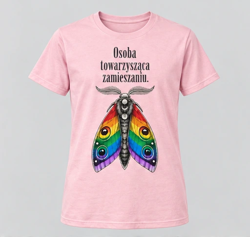 Koszulka męska — Osoba towarzysząca zamieszaniu. — kolor różowy, przód